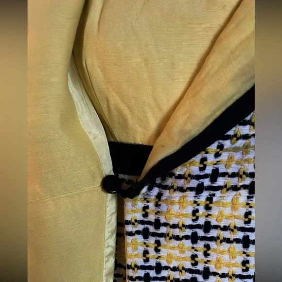 Vintage sheath Dress and Jacket yellow black white plaid tweed measures XS - Picture 8 of 11